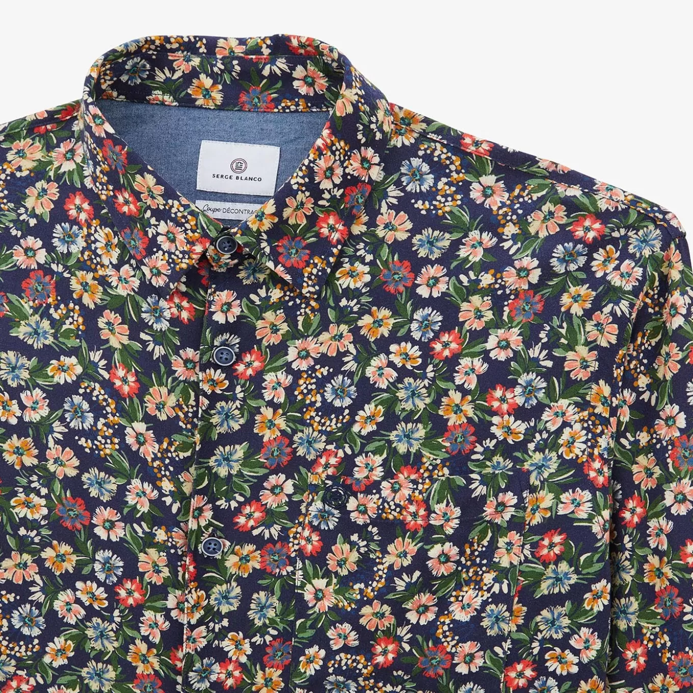 SERGE BLANCO® Shirts^Dark blue shirt with multi-colored floral print with long sleeves