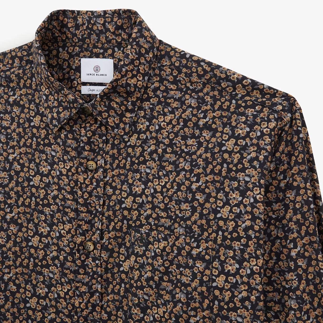 steel_gray_long_sleeve_shirt_in_floral_fabric_3.webp SERGE BLANCO® Shirts^Steel gray long sleeve shirt in floral fabric